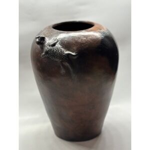 Vintage Studio Pottery Vase w/ LIZARD IGUANA Relief Sculpture ~Southwest